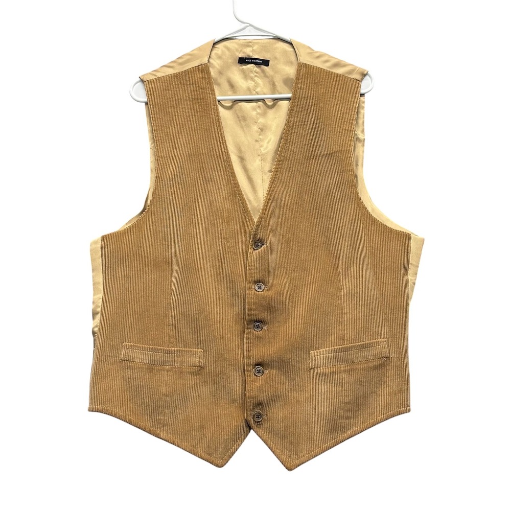 J Press Corduroy Vest Mens 45R Tan Cotton Waistcoat Union Made Canada Vintage
